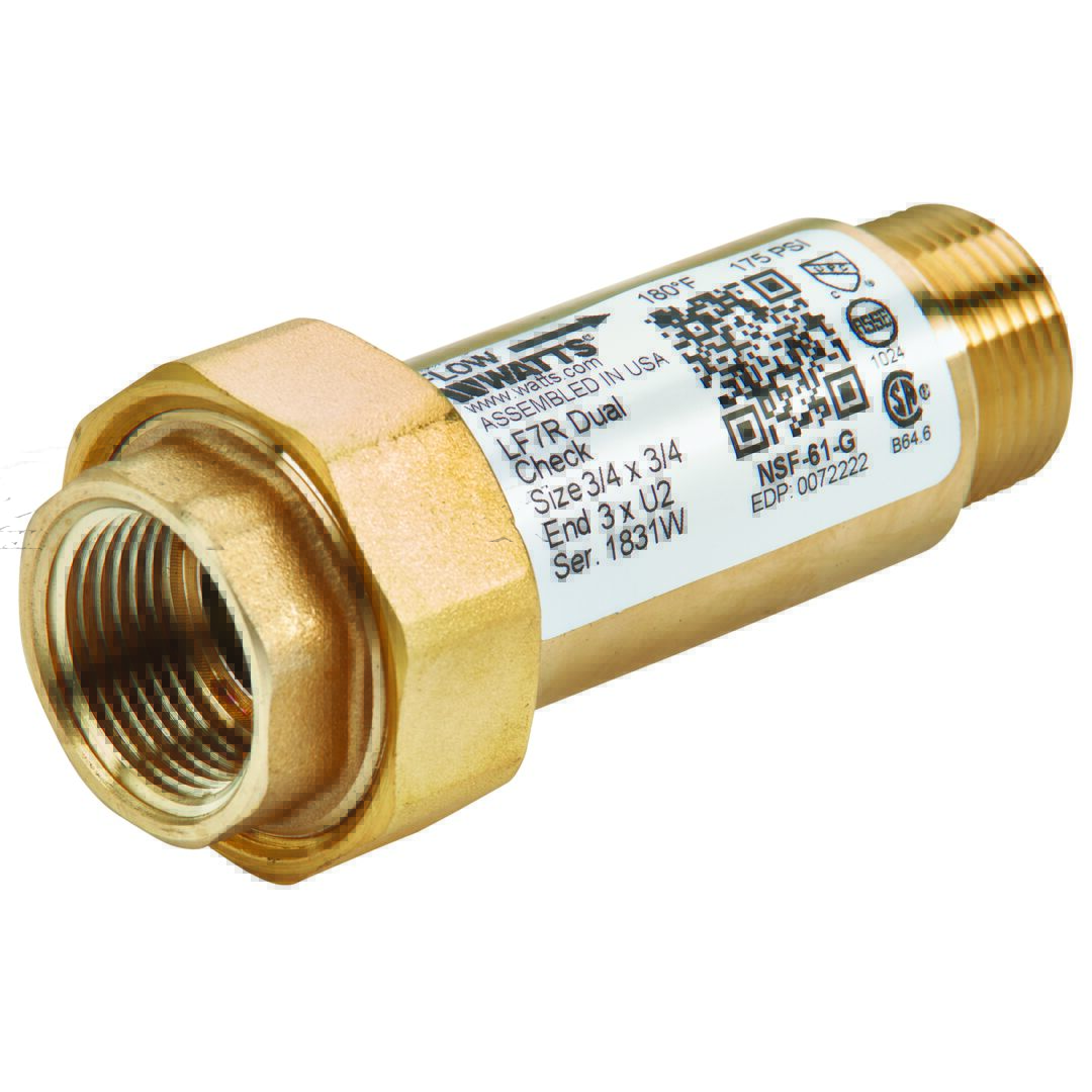 Product image 3/4 X 3/4 In Lead Free Residential Dual Check Valve, Male Npt Inlet X Union Female Npt Outlet
